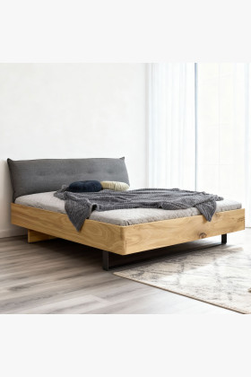 Masszív tölgyfa franciaágy 180x200 cm, kárpitozott fejvéggel